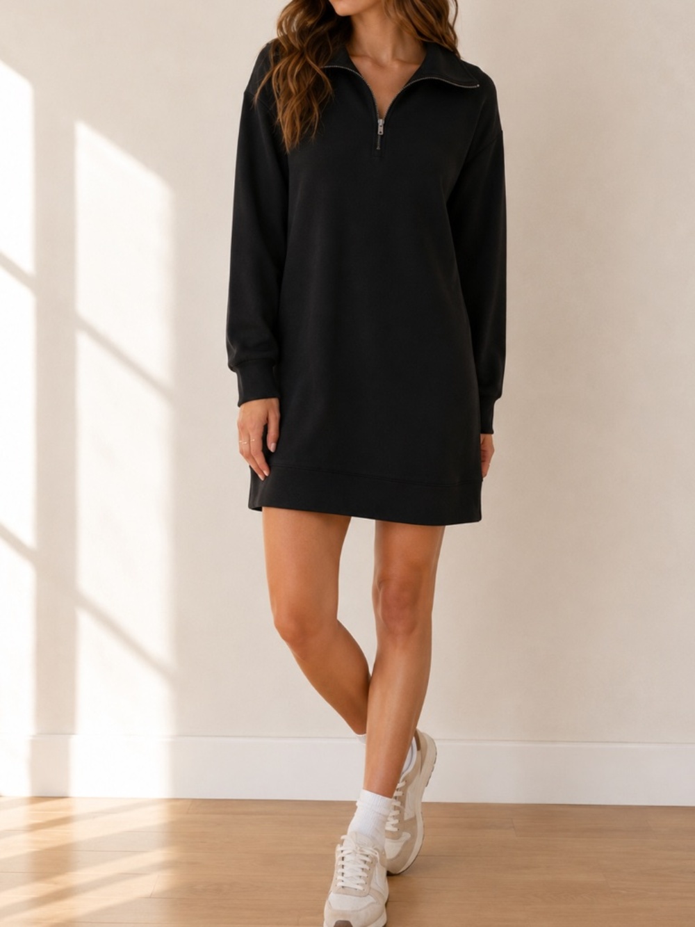 Z Supply Black Modal Fleece Abigail  Half Zip Sweatshirt Mini Dress Small